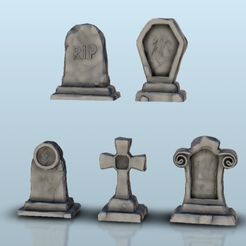 1.jpg STL file Set of tombstones - Warhammer resin FDM Age of Sigmar Bolt Action terrain miniatures scenery 28mm 32mm 15mm・Template to download and 3D print