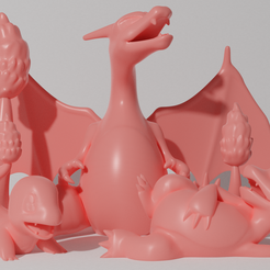 charizardall.png STL file Charmander evolution pack (9 models, 3 positions each evolution)・3D print design to download, ShadowBons