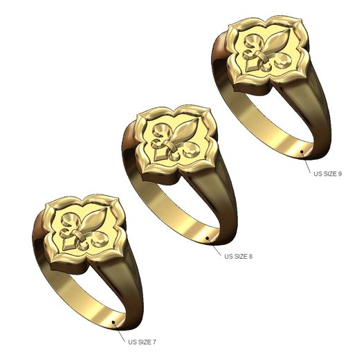 Lily ornament window signet ring Us sizes 7 8 9 3D print model 3D model