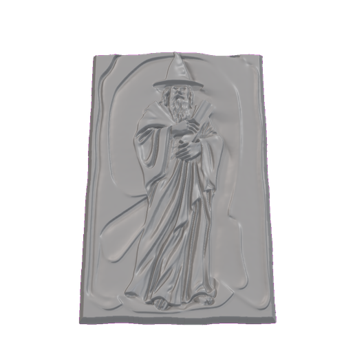 Standing Wizard with Scroll Relief Panel STL