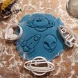 2Space-Theme-Cookie-Cutter-Set.jpg Set d'emporte-pièces sur le thème de l'espace ; "Alien - Rocket - Ringed Planet", cadeau pour les amoureux de l'espace, outil à pâtisserie, fichier STL 3D à télécharger.
