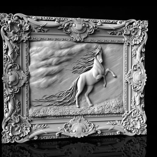 Horse in frame 3d stl models for artcam and aspire 3D model