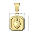 Crown-heart-11x11mm-emrald-shaped-pendant-charm-05.jpg Crown heart square emerald shaped pendant charm with bail 3D print model