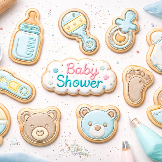 Baby Shower Cookie Cutters STL – 9 Piece Set – Baby Bottle, Bear, Pacifier, Stroller – 3D Print