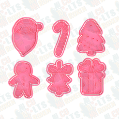 Christmas-cookie-cutter-set-of-6.png 3D file Christmas cookie cutter set of 6 *・Model to download and 3D print