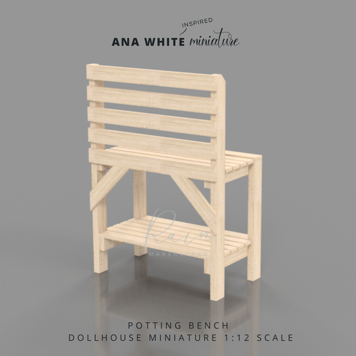 Potting-Bench,-Ana-White,-MIniature-Furniture-2.png Archivo STL Banco de macetas 1:12 Modelo en miniatura, Muebles de casa de muñecas・Objeto imprimible en 3D para descargar, RAIN