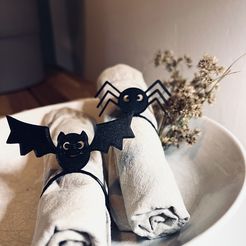 IMG_8967.jpeg Rond de serviette Halloween chauve-souris et araignée | porte-serviettes | décoration de table | couvert | minimaliste