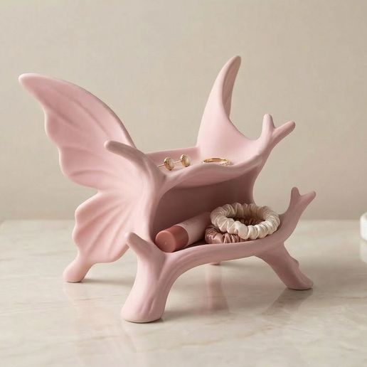 Surrealist Butterfly Biomorphic Organizer - Two-Tier Coquette Jewelry Tray & Catch-all