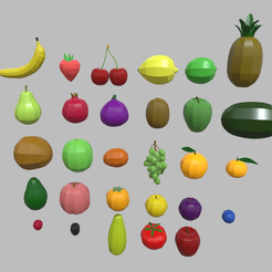 Low_Poly_Fruit_Pack_Render_01.png Fichier STL Paquet de fruits à faible teneur en polyéthylène・Modèle imprimable en 3D à télécharger