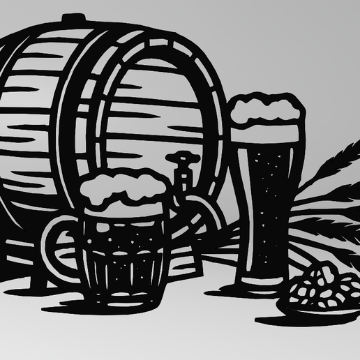 1.2.png Пивная бочка с двумя кружками и хмелем - линейный дизайн | 3D печать / лазерная резка