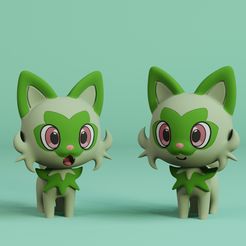 Render-Sprigatito-Smiling-Pokedex.jpg Файл STL Sprigatito・Шаблон для 3D-печати для загрузки