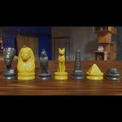 egypt chess1.jpg 3MF file Ancient Egypt Chess Pieces 3D Print OBJ 3MF・Model to download and 3D print, GuillermoMX