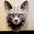 project_20231014_2138258-01.png Optical Illusion 3D "Sterling Silver" Cat wall art cat wall decor 3D Mandala Art
