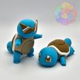 squirtle_01_wm2.jpg STL file Squirtle Spinner - Flexi Articulated Pokémon (print in place, no supports)・3D printing design to download