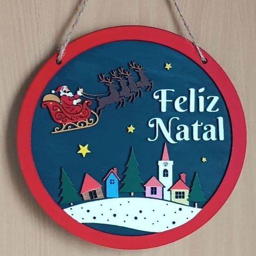 ✨ Christmas Door Sign Laser Cut Design | "Merry Christmas" Layered SVG | Santa & Village Scene | Laser Engraving and Cutting File ✨