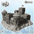 1-PREM.jpg Large damaged castle with double towers and keep with flag (18) - Medieval Gothic Feudal Old Archaic Saga 28mm 15mm