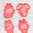 1.1338.png SET X4 HELLO KITTY EASTER BUNNY EASTER BUNNY COOKIE CUTTER with Stamp / Cookie Cutter kITTY EASTER BUNNY