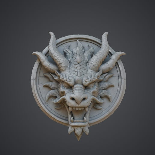 Dragon Wall Emblem – Horned Dragon Head Relief Fantasy