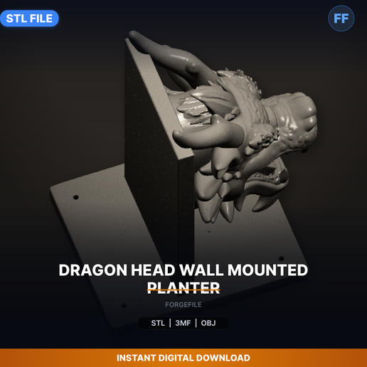 Dragon Head Wall Mounted Planter - 3D Printable STL File