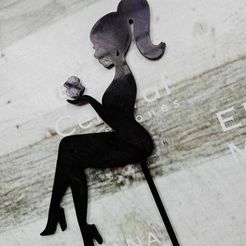 IMG-20220930-WA0020.jpg STL file Silhouette topper seated woman with flower・3D printer model to download