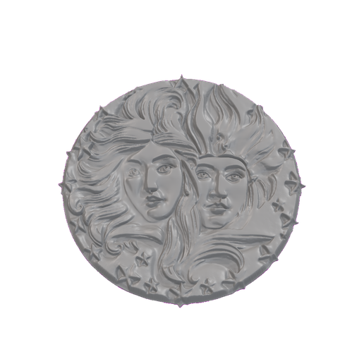 Sun and Moon Twin Faces Relief Medallion STL