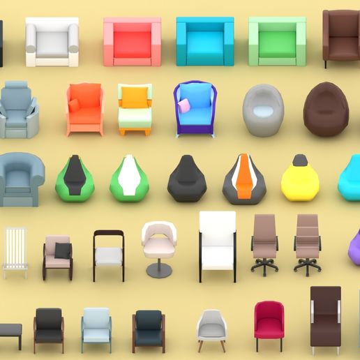 Chair & Armchair 3D Model Pack STL | Printable Miniature Seating Furniture for Dollhouse & Diorama