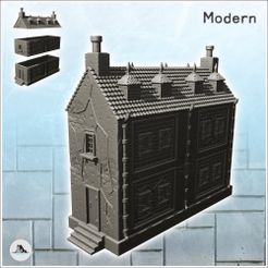 1-PREM.jpg STL file Modern house with spiked roof and side entrance (10) - Modern WW2 WW1 World War Diaroma Wargaming RPG・3D printer model to download
