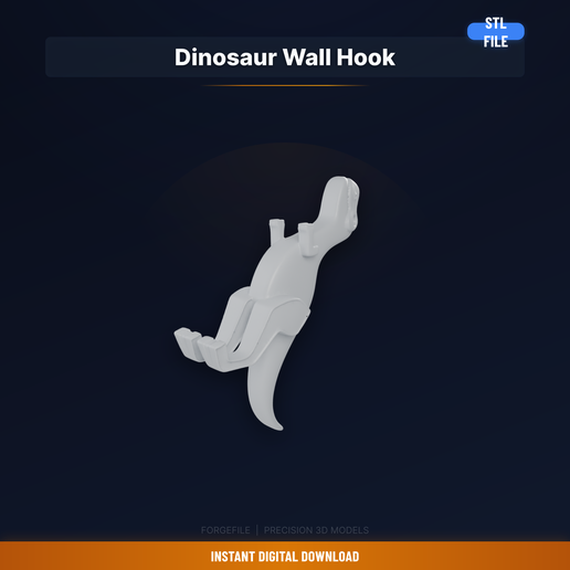 Dinosaur Shaped Wall Hook, T-Rex Design, Holds Coat - 3D Printable STL File
