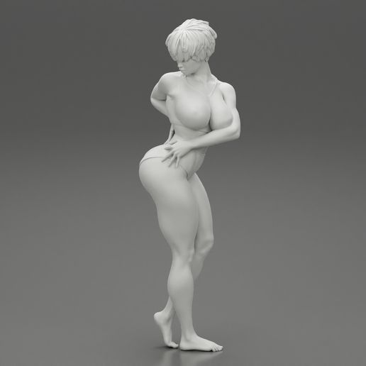 GIRL-11.jpg Fichier 3D Belle femme brune aux cheveux courts portant un bikini Mode d'impression 3D・Plan pour imprimante 3D à télécharger, 3DGeshaft