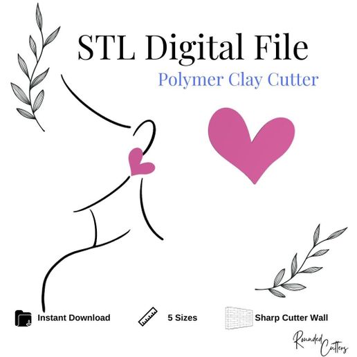 Asymetrical Heart Polymer Clay Cutter, Digital STL File, Instant Download, STL file for 3D Printer, 5 sizes, #298 3D model