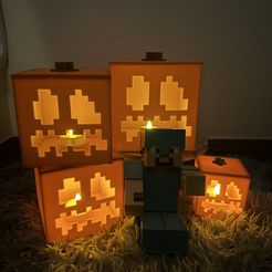 IMG_9056.jpg Minecraft Jack-O-Lanterns / Pumpkins with lights - SET OF 3