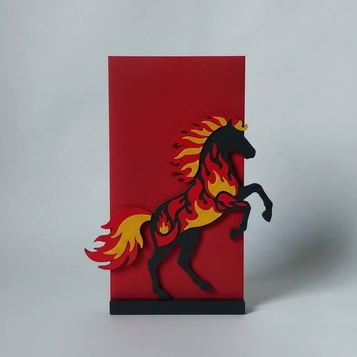 Hongbao stand : Chinese red envelope holder : Fire Horse : Lunar New Year