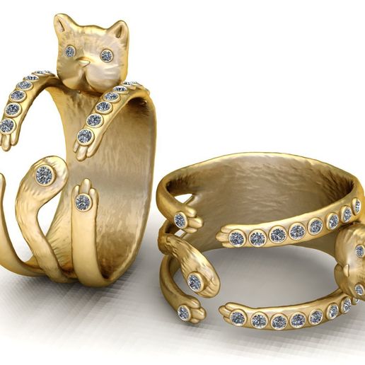 Gemstone Climbing Cat Gold Wrap Ring