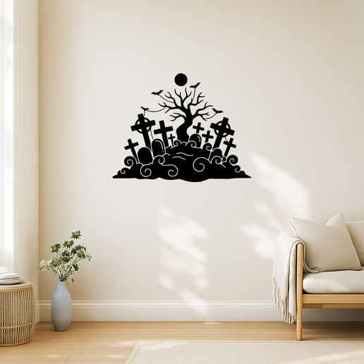 Graveyard Scene With Fog 003 - Wall Art Multicolor - 3D model önizlemesi