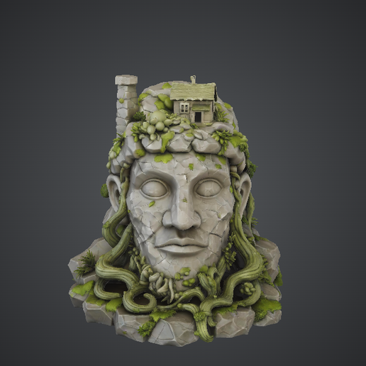 Ancient Forest Guardian Head – Overgrown Stone Ruin