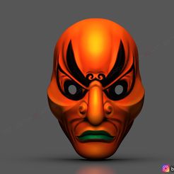 001.jpg Archivo STL Máscara japonesa Bugaku - Máscara de Diablo -Halloween Cosplay modelo de impresión 3D・Modelo de impresora 3D para descargar