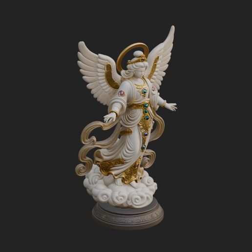 Cloud Borne Winged Angel Statue Design 4 - 3D Print Model