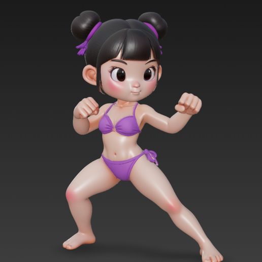 🐉 4 STL/OBJ - SEXY CHIBI KUNG FU - Chinese Fighter - Anime Figure