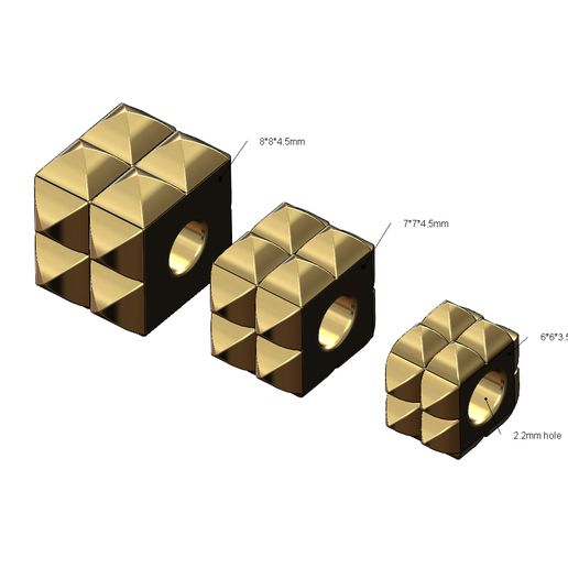 Double row studs square bracelet charm beads 3D print model 3D model