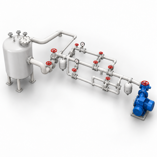 Industrial Water Pump Station STL | Complete Pumping & Piping System