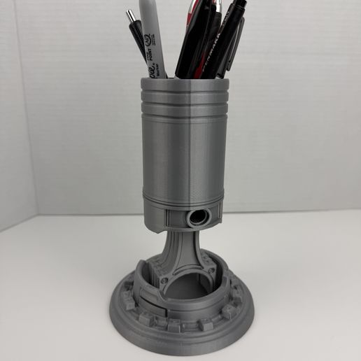 Engine Piston Pen Holder STL – Mechanical Desk Organizer 3D Print File – Automotive Themed Pencil Cup Model