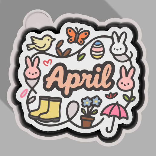 🐰🌷 April Badge – Freshie, Keychain, Resin & Candle Mold・ STL File for ...