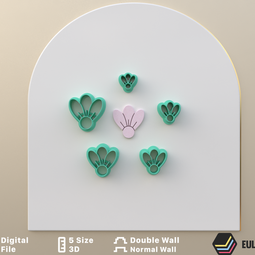 POLYMER CLAY CUTTERS 3 Petals Flowers *5size 2 version cut/EULITEC.COM/CC/COPYRIGHTED LICENSE 3D model