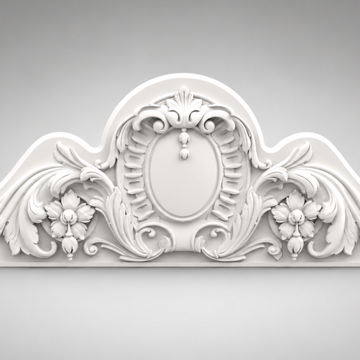 Decorative Floral Scrollwork & Medallion Crest 3D STL Model for CNC Router