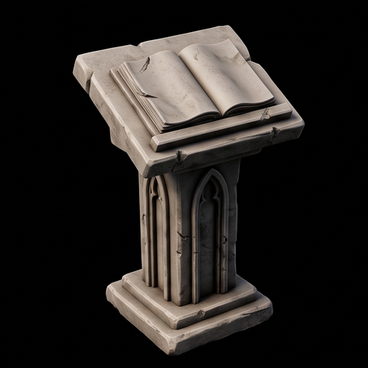 Gothic Pillar Lectern with Open Grimoire | Tabletop Scatter Terrain STL