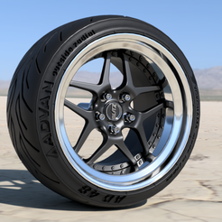 work-BLITZ2-v12.png STL file Work Blitz 03 step lip rims 18inch with advan tires for diecast and scale models・Template to download and 3D print