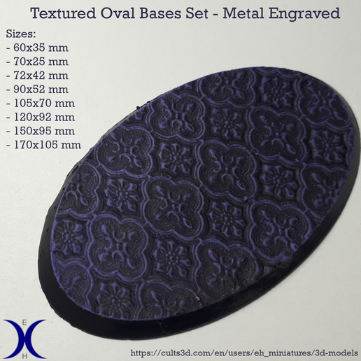 🎲 Oval bases set for tabletop, textured: Metal Engraved・ STL File for ...