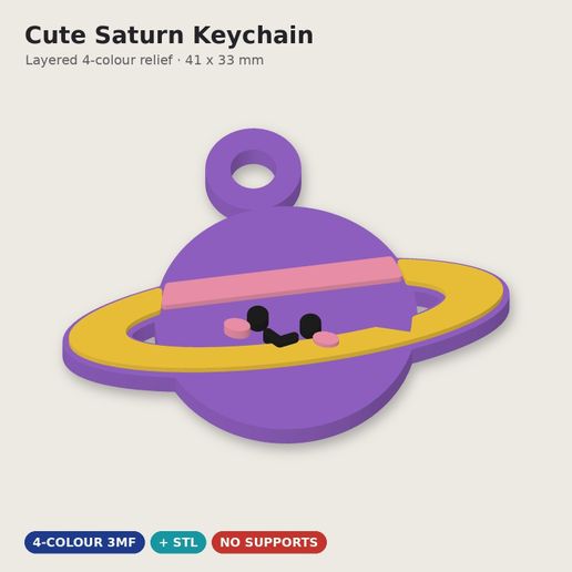 Cute Saturn Keychain – Cute Layered Multicolor Keyring | 3MF + STL