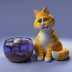 готовое-2.png Файл STL Кот и рыбка・Модель 3D-принтера для загрузки