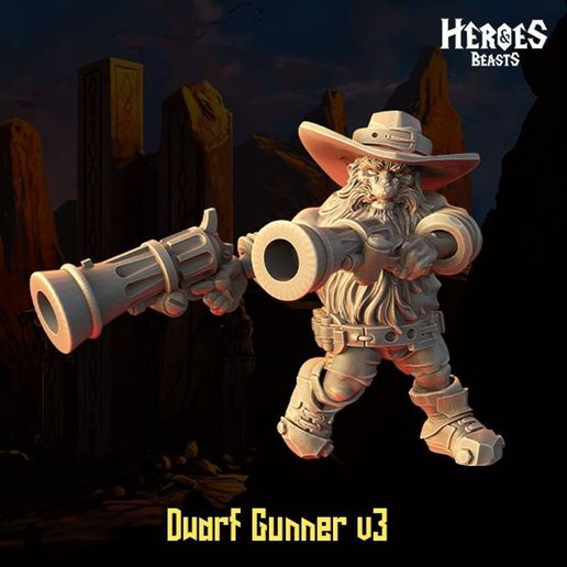 Dwarf Gunner v3 — Twin-Firearm Outrider — 32mm Pre-Supported STL